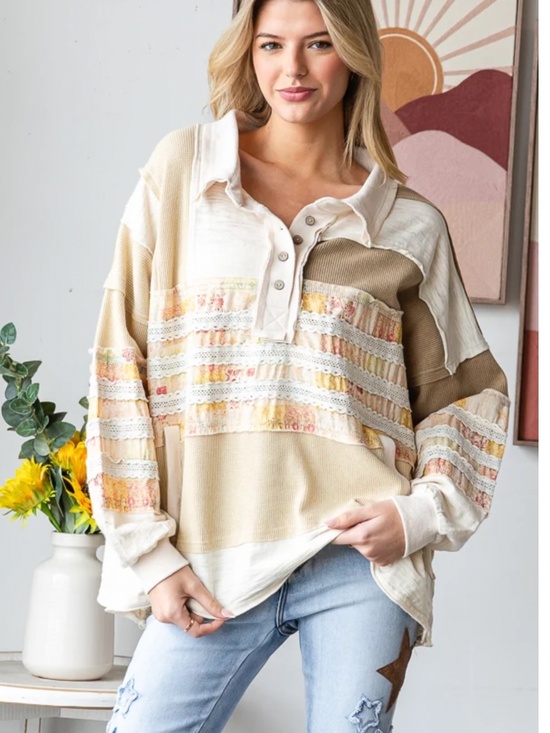 Oli & Hali Tops - 🎉Oli and Hali “ JOAN 2 “ Oli & Hali MIXED FABRIC BUTTON COLLAR TOP